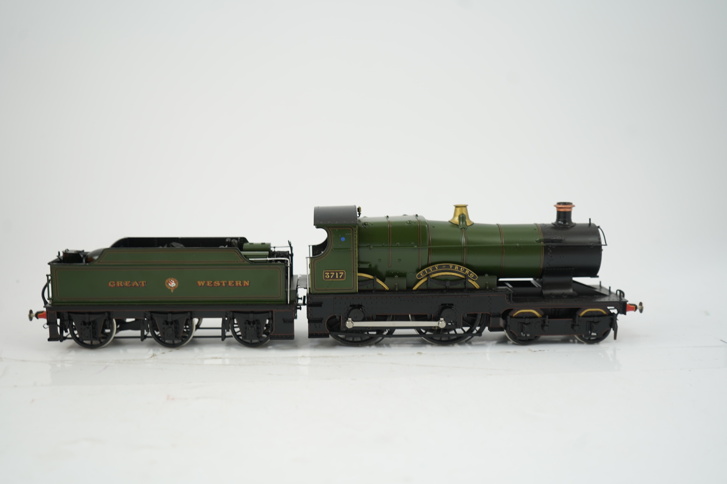 An 0 gauge Finescale Brass (by SanCheng, China) model of GWR 37xx (City) Class, City of Truro, 3717, 4-4-0 tender locomotive, powered for two rail operation, with original box.